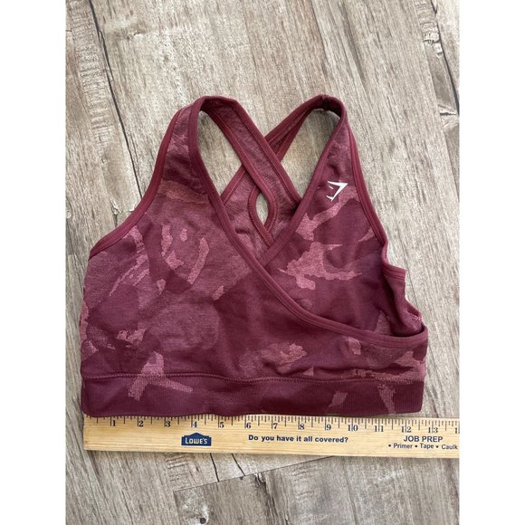 Gymshark Womens Adapt Camo Sports Bra Size M Burgundy Seamless Criss Cross Back - Picture 4 of 7